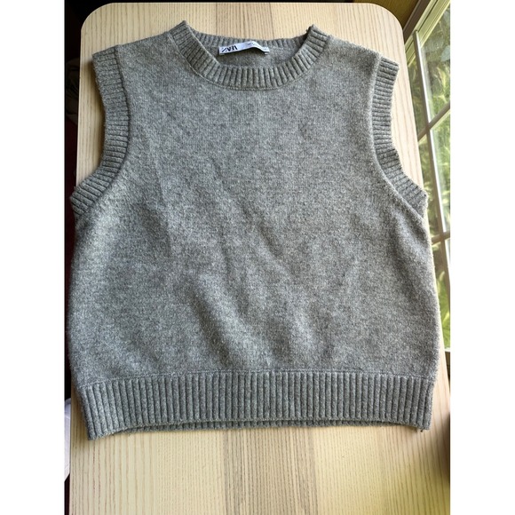 Zara Sweaters - Zara Gray Knit Wool Blend Sweater Vest Sleeveless Crew Neck Size S Minimalist